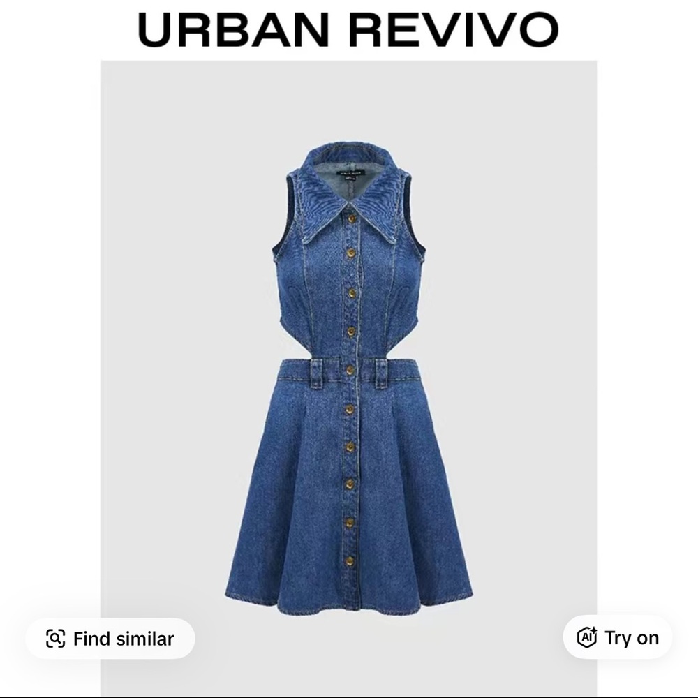 Urban Revivo Blue Denim Button-Front Mini Dress
